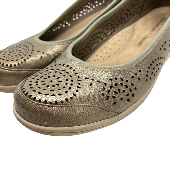 ROCKPORT Metallic Pewter Laser Cut Out Flats Slip On Loafers Genuine Leather 7.5 - Picture 9 of 16